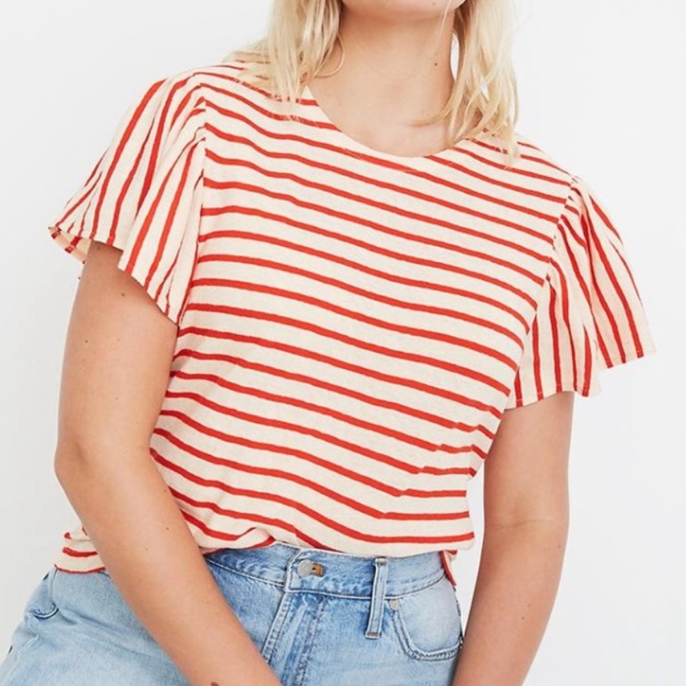 Madewell Flutter Sleeve Tee Yorktown Stripe Top